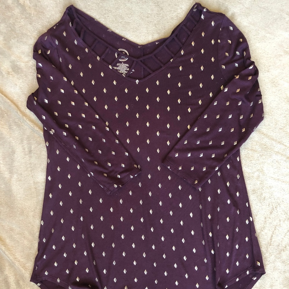 Maroon Top with Gold Accents and Cut Outs